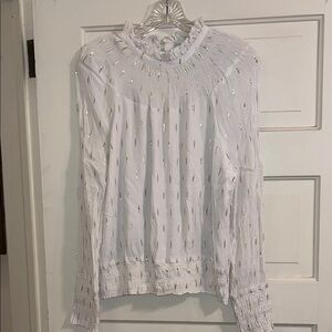 Ruffled Yoke Blouse with Metallic Detail